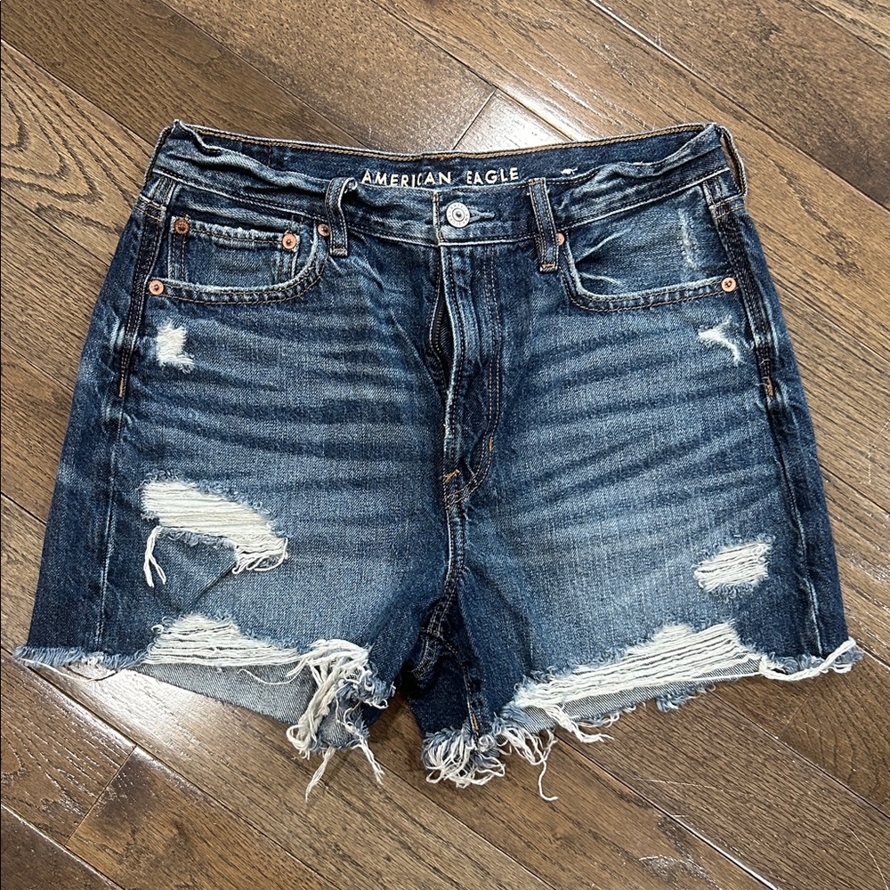 American Eagle Outfitters Women's Ripped Jean Shorts - Dark Blue